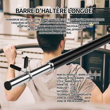 Barre d'haltères 140 cm diamètre 3 cm barre Zhiao mousse de fitness à domicile haltère longue galvanoplastie poids net 2.1 kg